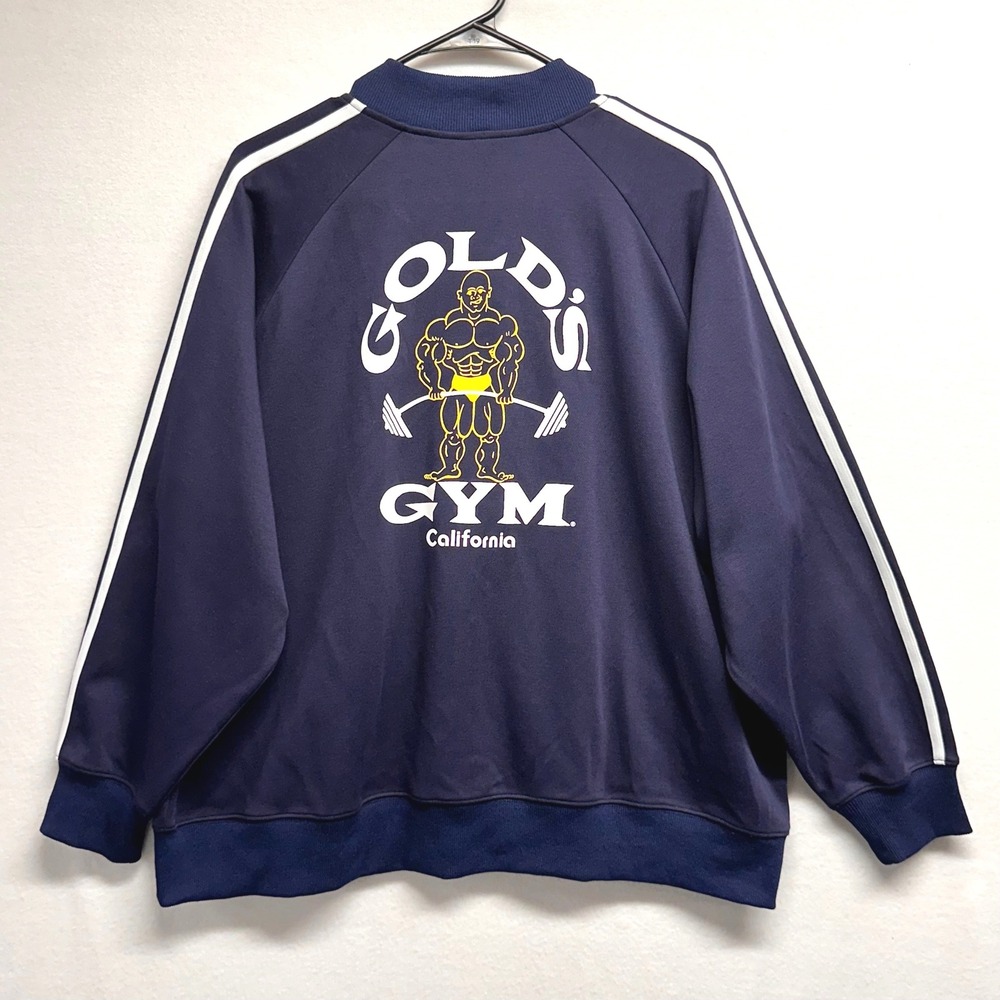 Gold's Gym CA Track Jacket Mens XL Navy Blue Full Zip Back Graphic Bomber Stripe
